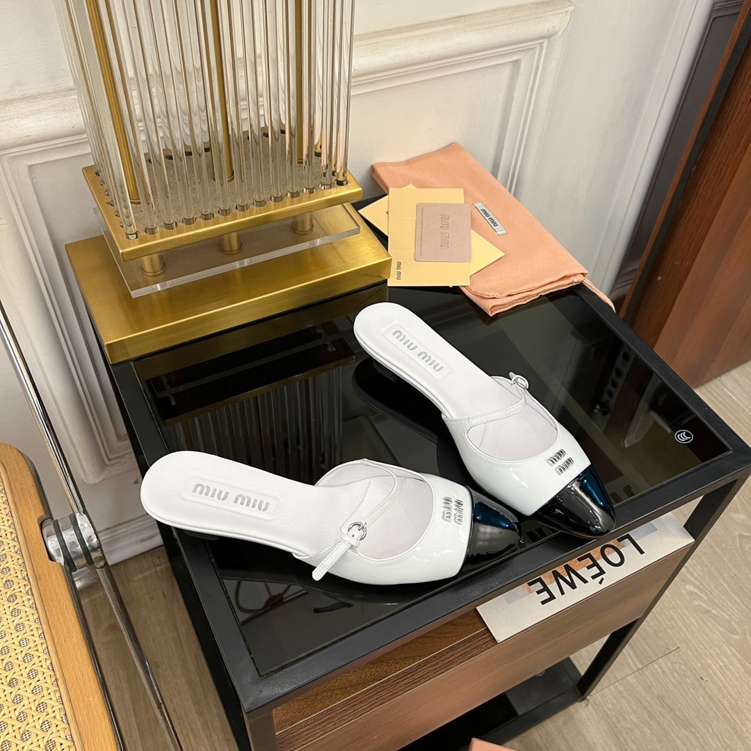 Cap Toe Mules White Sheepskin