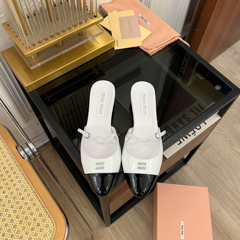 Cap Toe Mules White Sheepskin