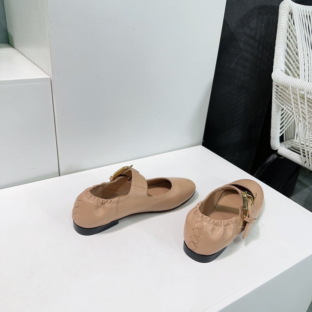 ASTAIRE MARY-JANE BALLERINA IN CAMEL BEIGE CALFSKIN