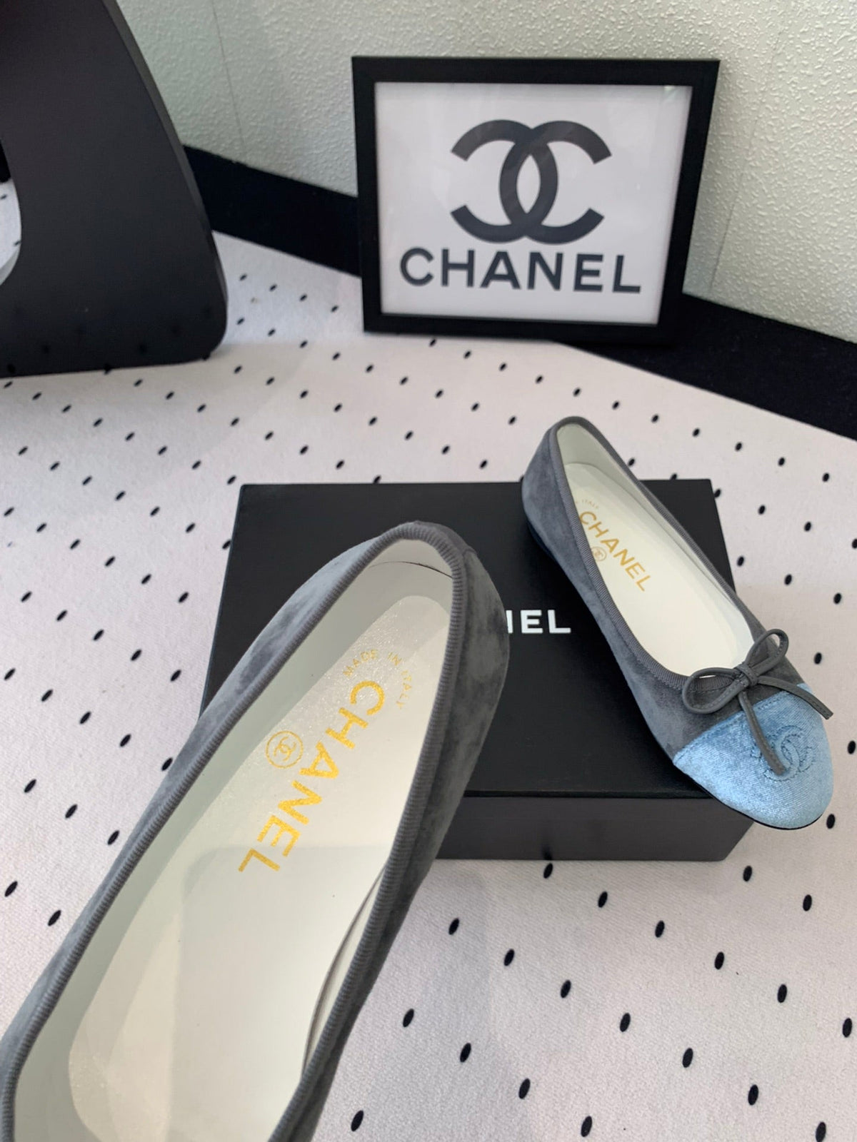 BALLET FLAT GREY MIX LIGHT BLUE VELVET