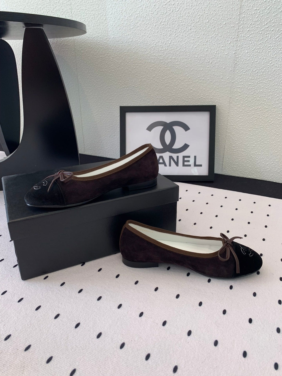 BALLET FLAT DARK BROWN MIX BLACK VELVET
