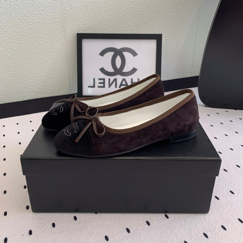BALLET FLAT DARK BROWN MIX BLACK VELVET