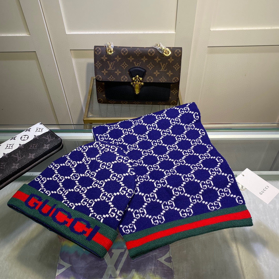 SET SCARF AND HAT IN NAVY BLUE MONOGRAM CASHMERE 349665