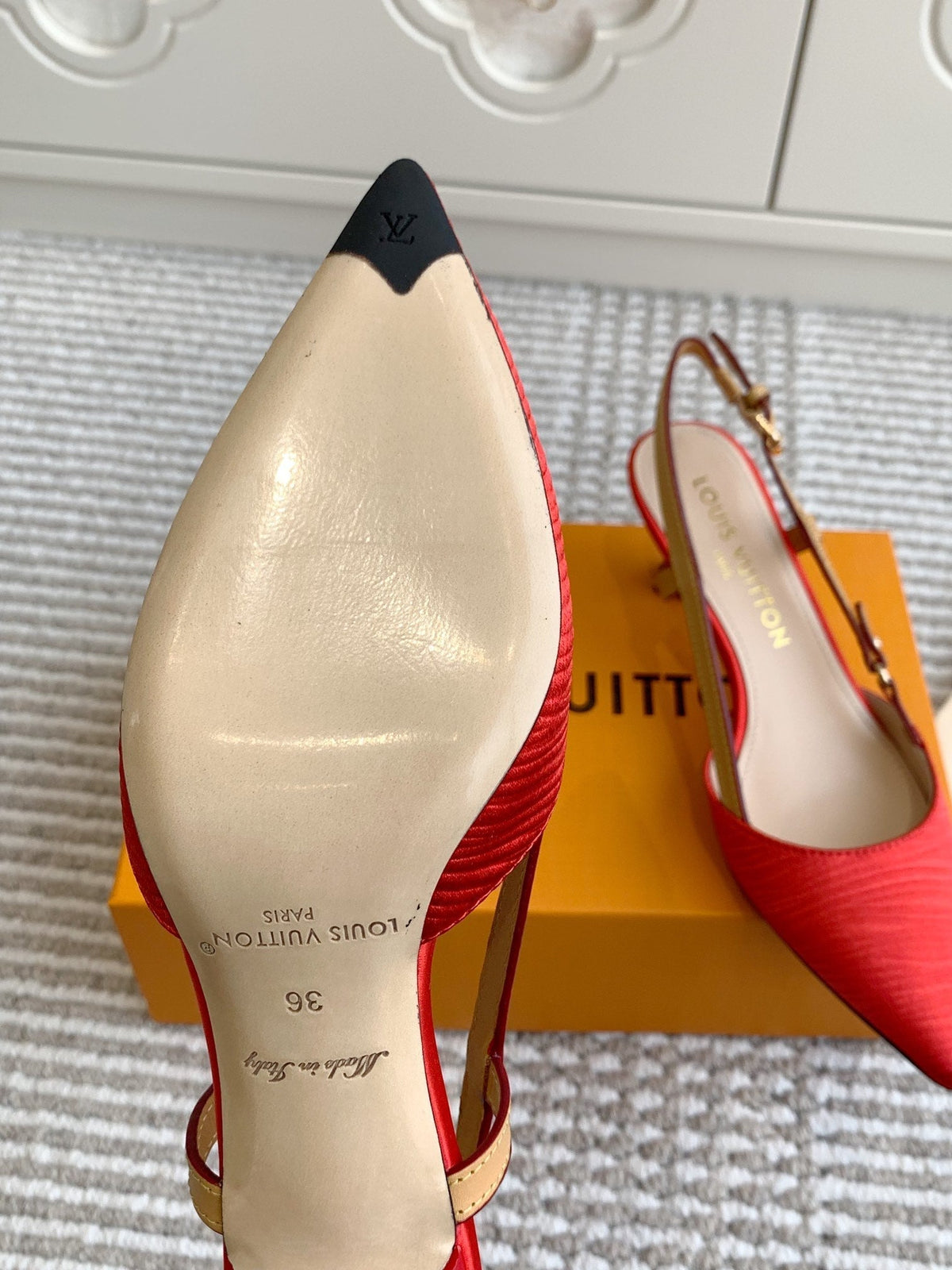 BLOSSOM SLINGBACKS 55 MM IN CHERRY RED IMPORTED STRIPED SILK SATIN