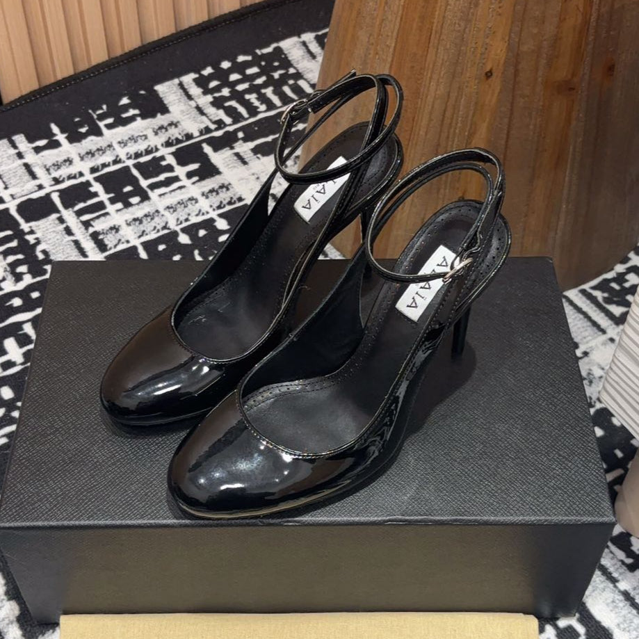 SLINGBACK HEEL 10 CM IN BLACK PATENT CALFSKIN