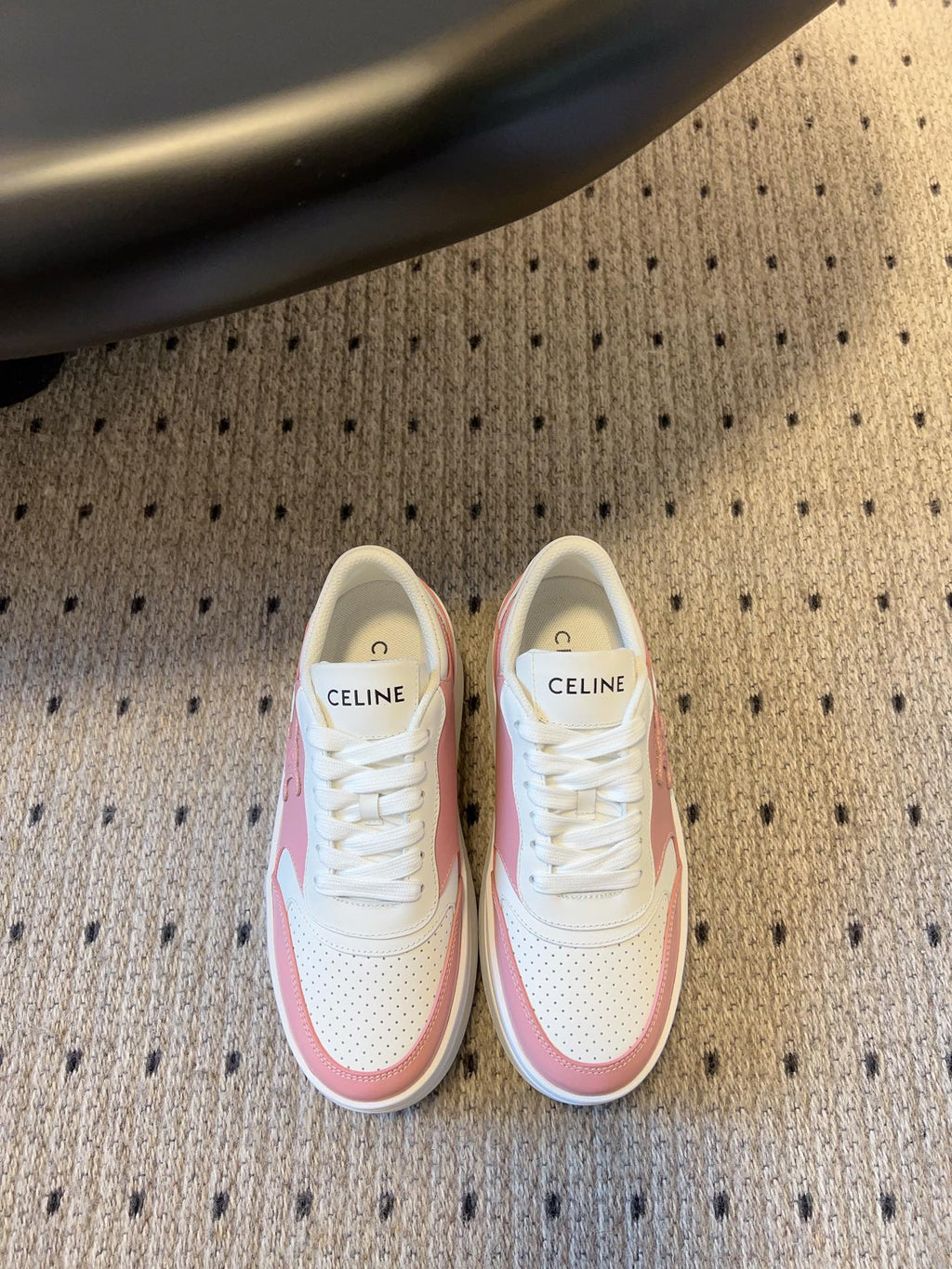BLOCK SNEAKER WITH TRIOMPHE IN WHITE MIX BABY PINK CALFSKIN
