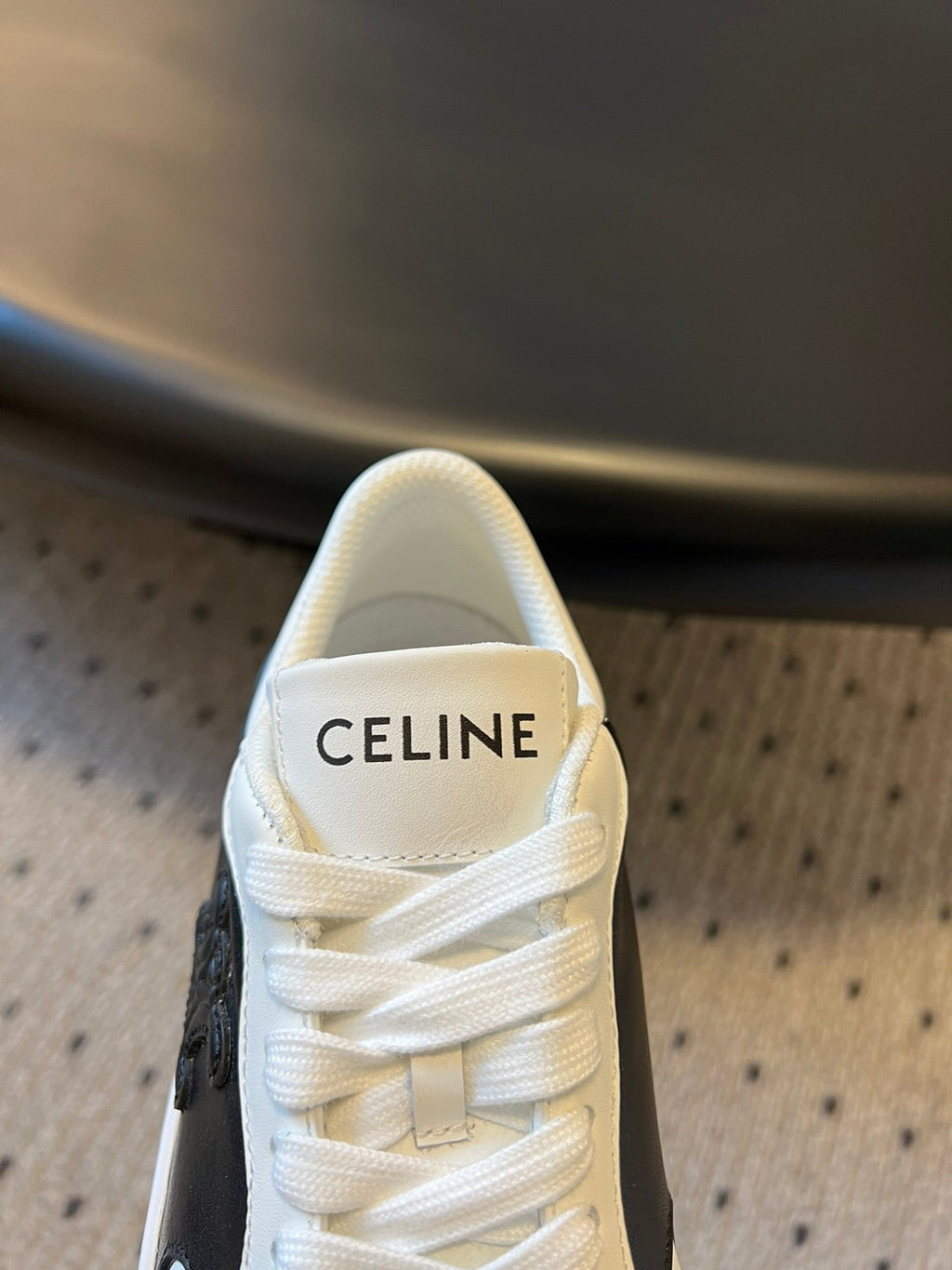 BLOCK SNEAKER WITH TRIOMPHE IN WHITE MIX BLACK CALFSKIN