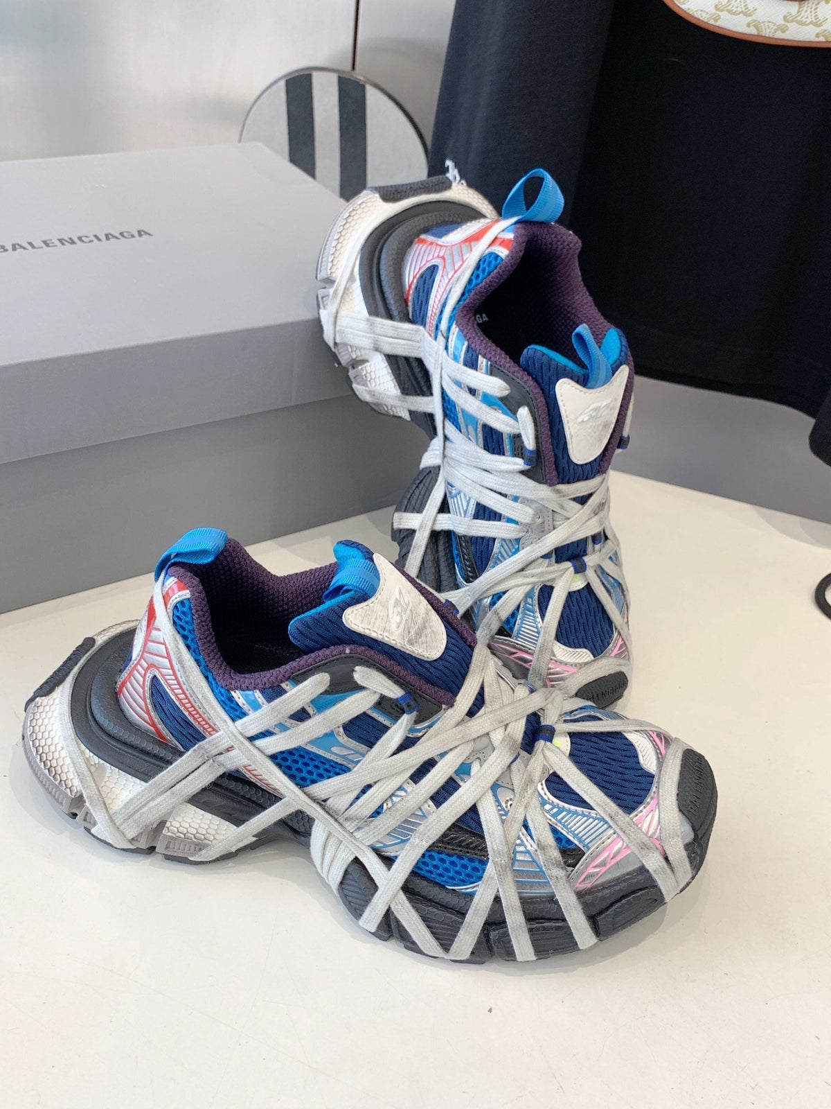 3XL EXTREME LACE SNEAKER BLUE MIX PINK SILVER AND RED