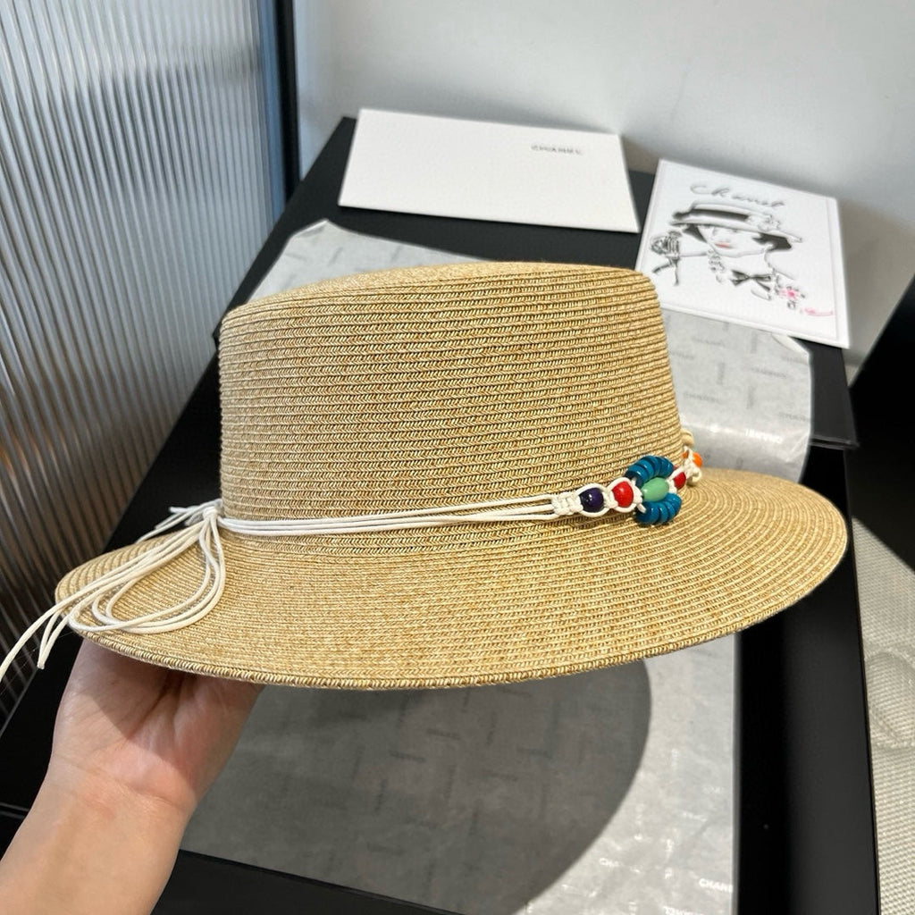 BEAD DECOR STRAW HAT MODEL 650345 IN NATURAL WOVEN STRAW