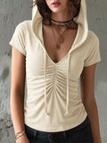 Ruched Short Sleeve Hooded T-Shirt