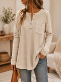 Waffle Knit Button Detail Top
