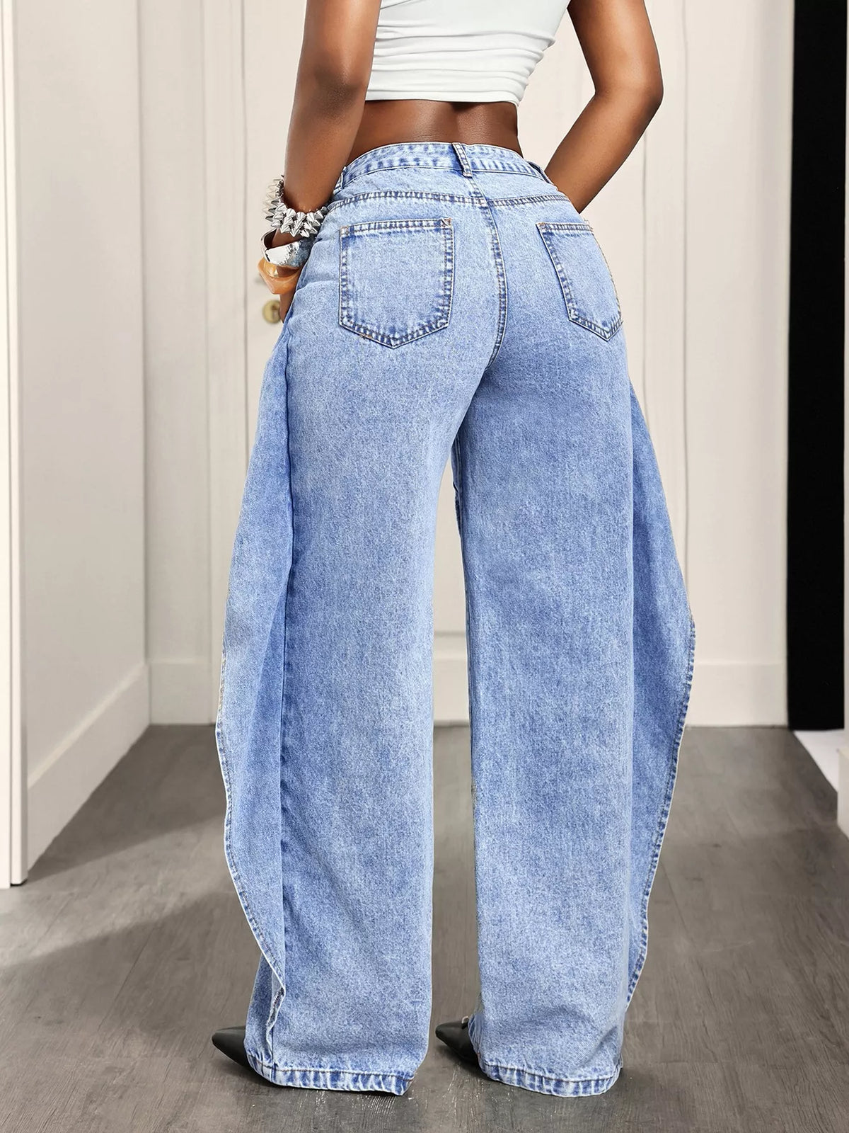 High-Waisted Ruffled Wide-Leg Jeans