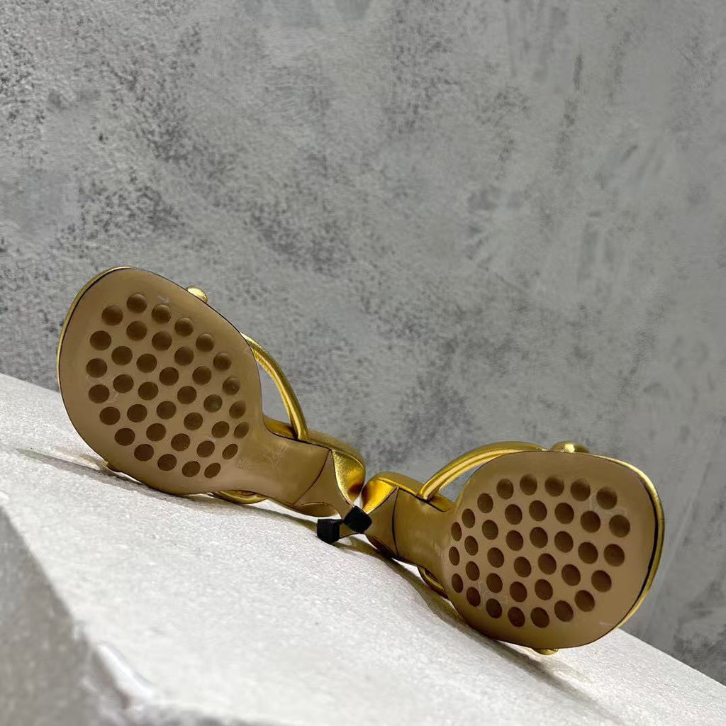 BV HEELED SANDALS METALLIC GOLD LAMBSKIN