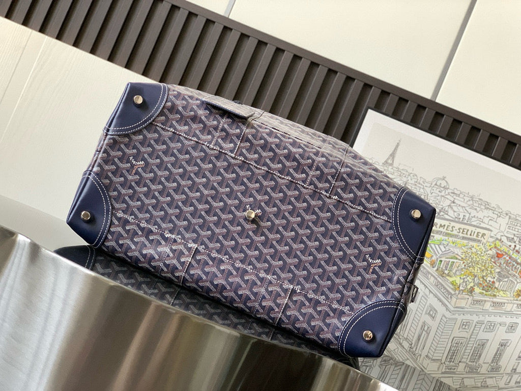BOWLING 45 BAG IN NAVY BLUE GOYARDINE CANVAS AND CALFSKIN TRIM