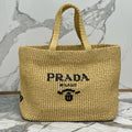 Prada 40 Cm Raffia Crochet Neutral Straw Tote Bag