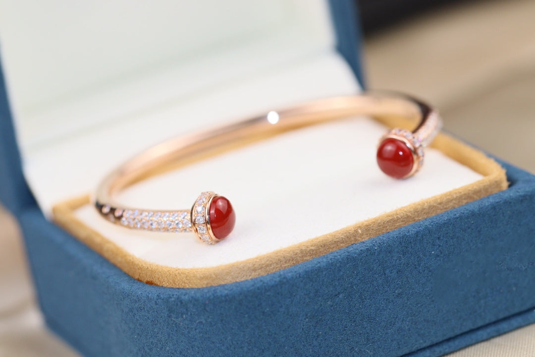 POSSESSION PINK GOLD CARNELIAN DIAMOND OPEN BRACELET