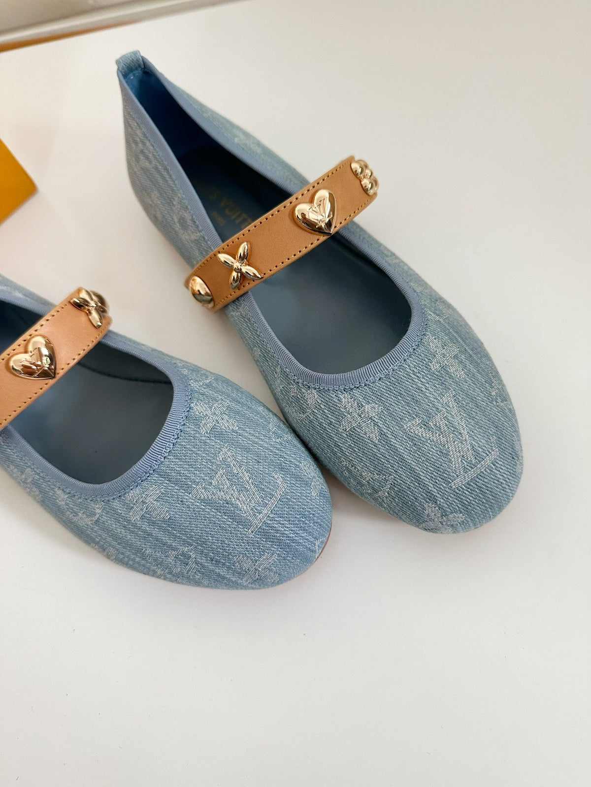 ROMY FLAT BALLERINA IN LIGHT BLUE MONOGRAM DENIM