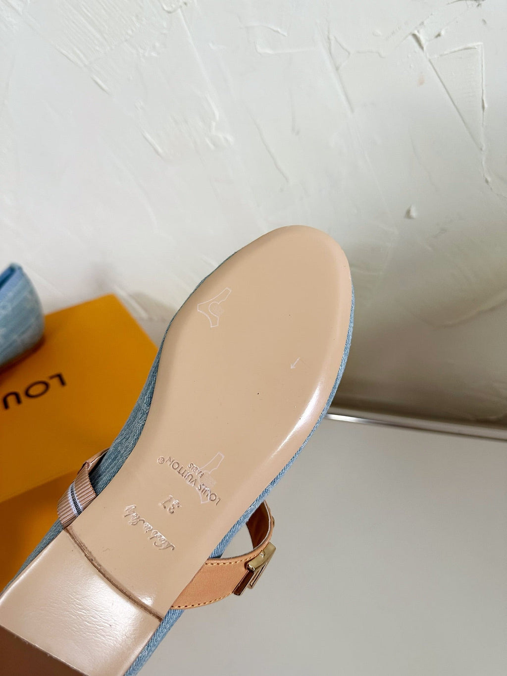 ROMY FLAT BALLERINA IN LIGHT BLUE MONOGRAM DENIM