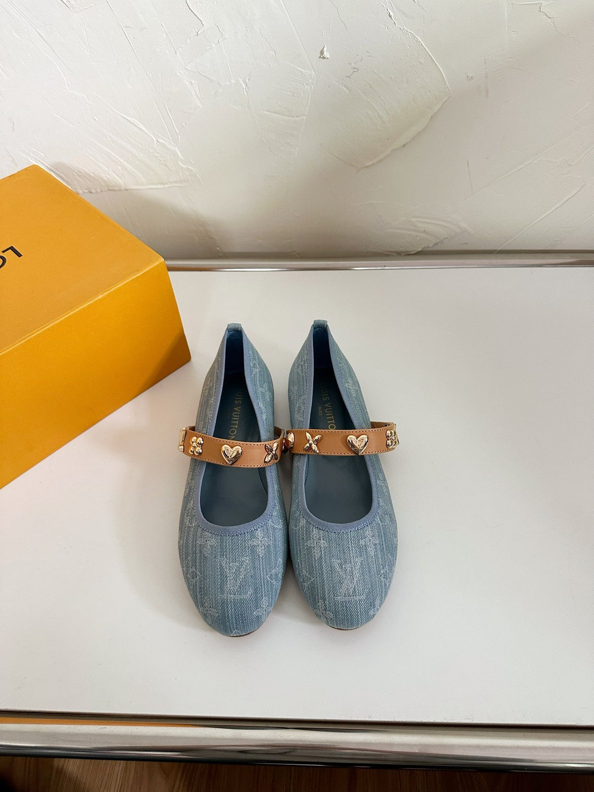 ROMY FLAT BALLERINA IN LIGHT BLUE MONOGRAM DENIM