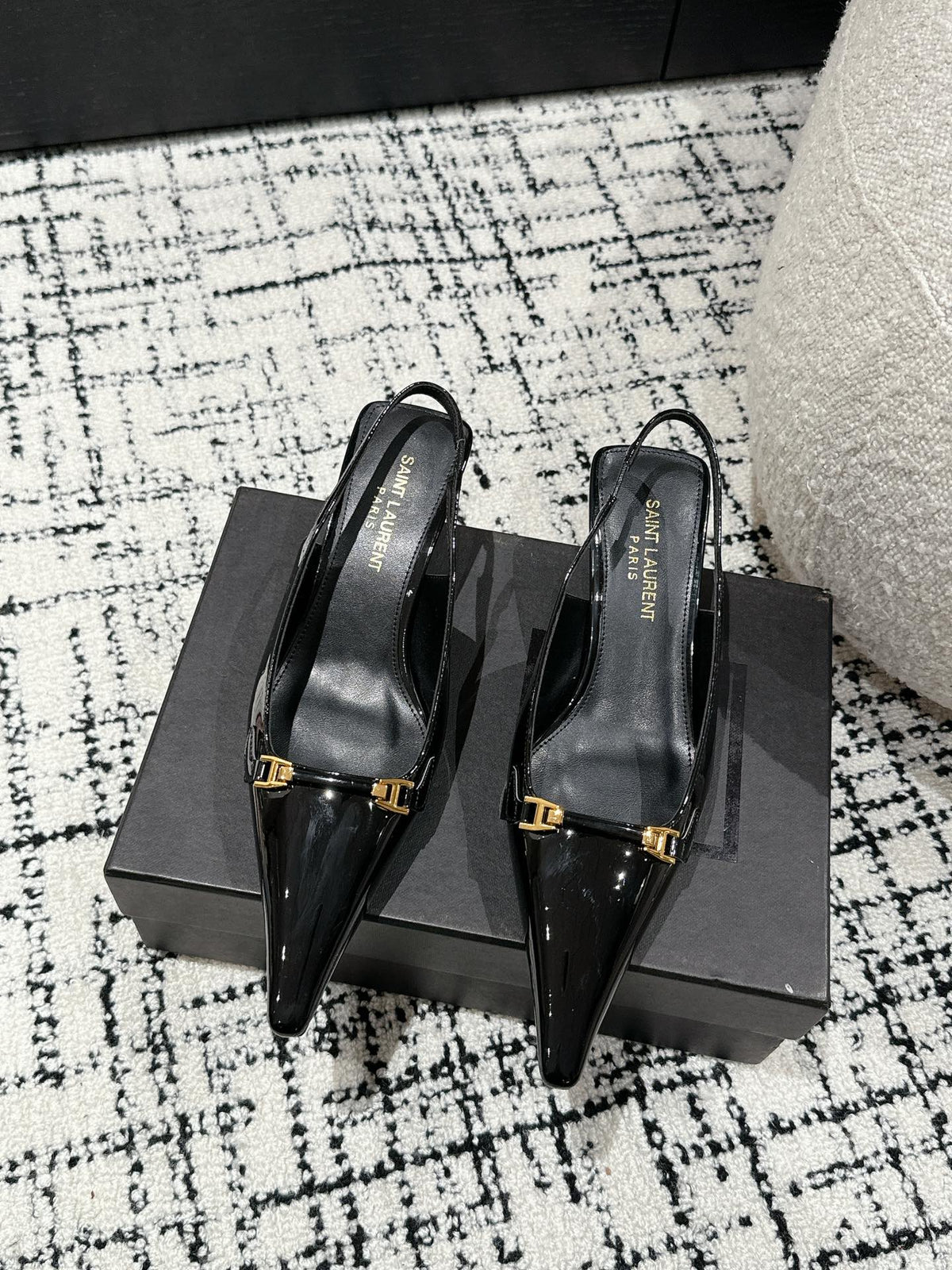 SL CARINE SLINGBACKS PUMP 45 BLACK CALFSKIN