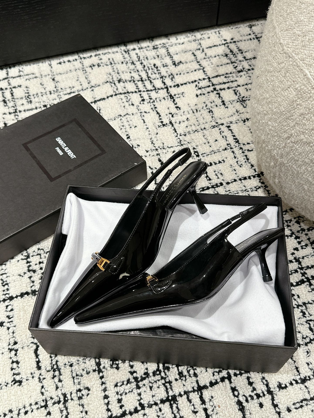 SL CARINE SLINGBACKS PUMP 45 BLACK CALFSKIN