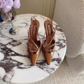 Slingback Ash Brown Leather With Stylized Cross Straps - High heels