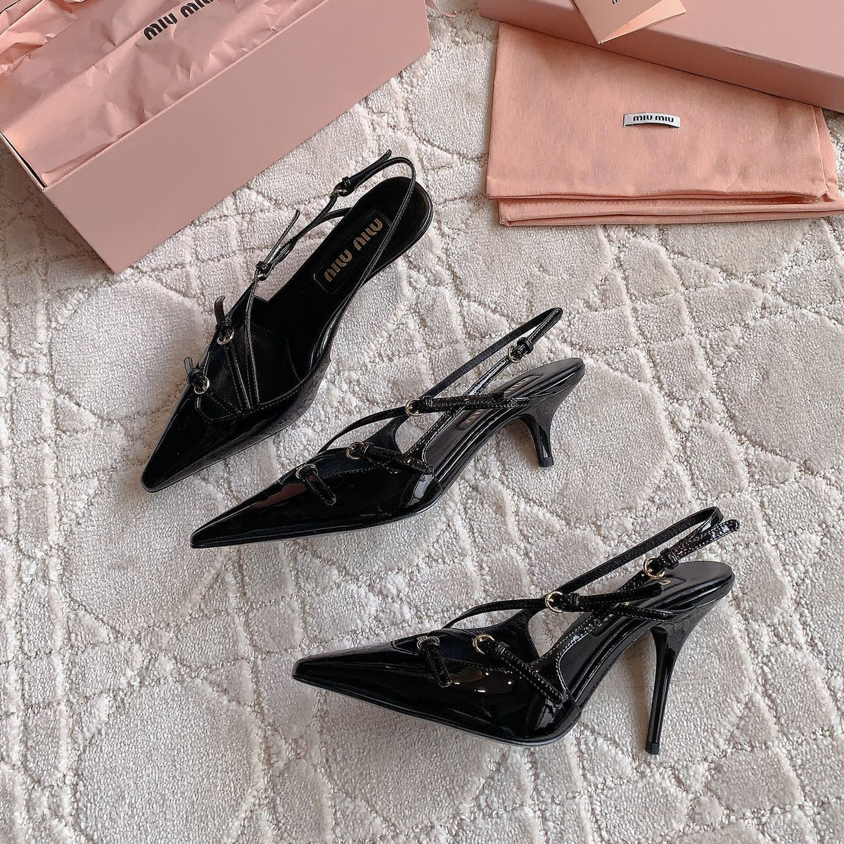 Slingback Black Leather With Stylized Cross Straps - High heels