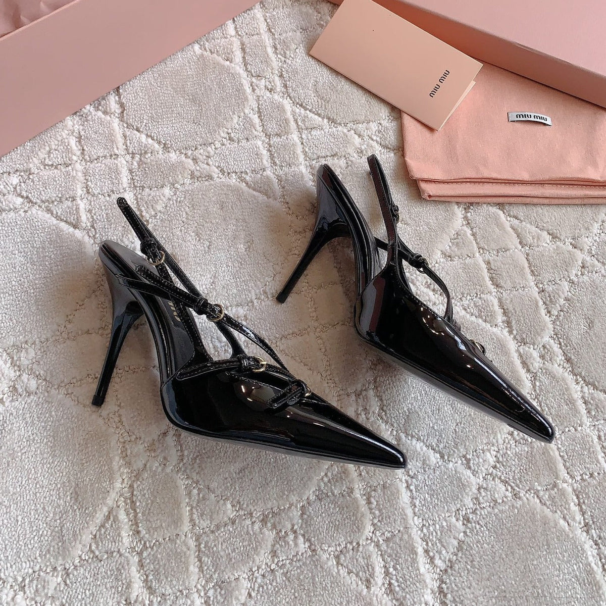 Slingback Black Leather With Stylized Cross Straps - High heels