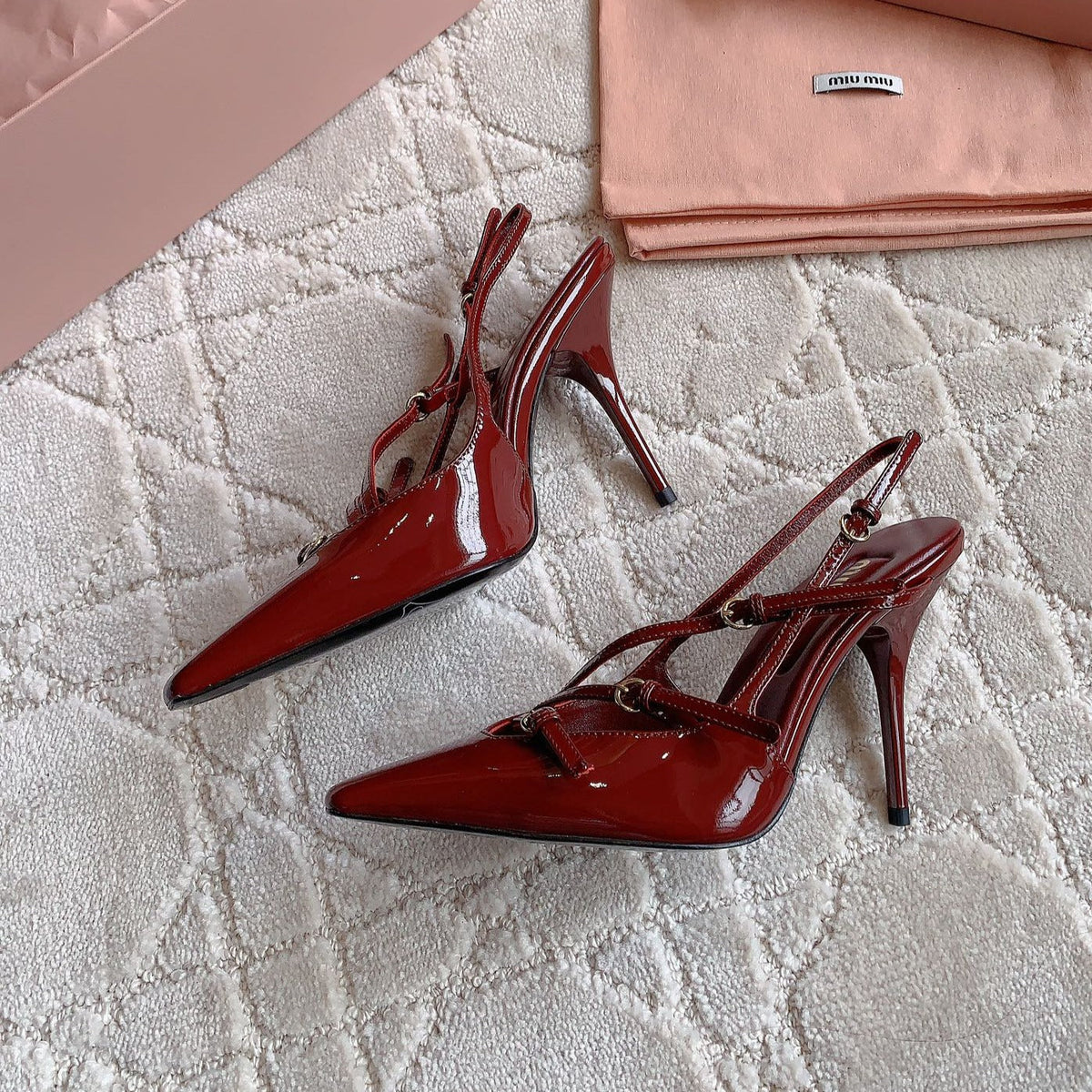 Slingback Ruby Leather With Stylized Cross Straps - High heels