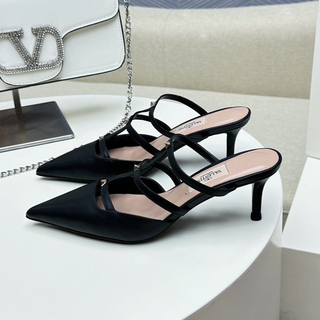 ROCKSTUD WISPY BLACK CALFSKIN MULE 60MM