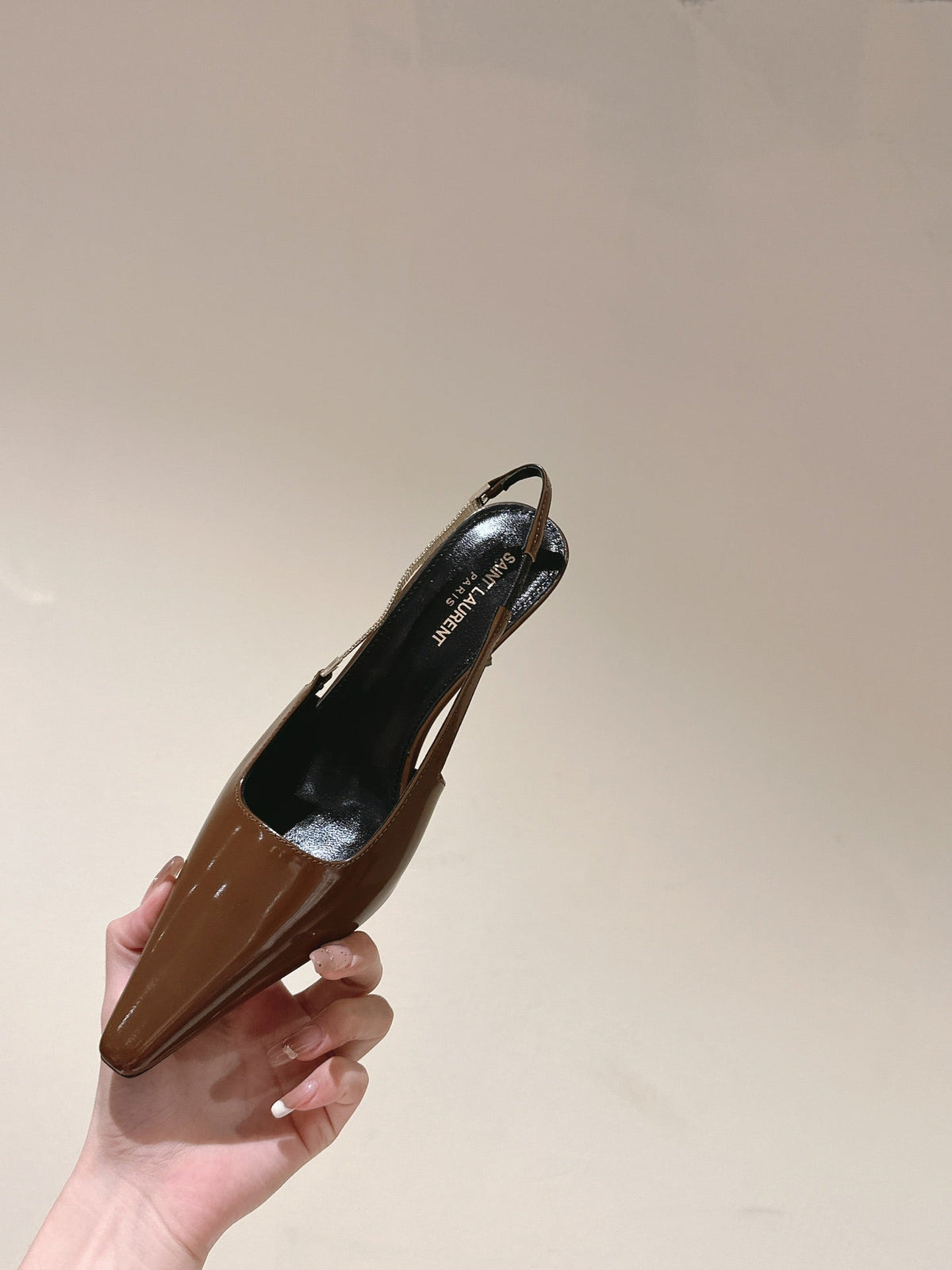 BLAKE SLINGBACK PUMPS 80 IN BROWN PATENT LEATHER