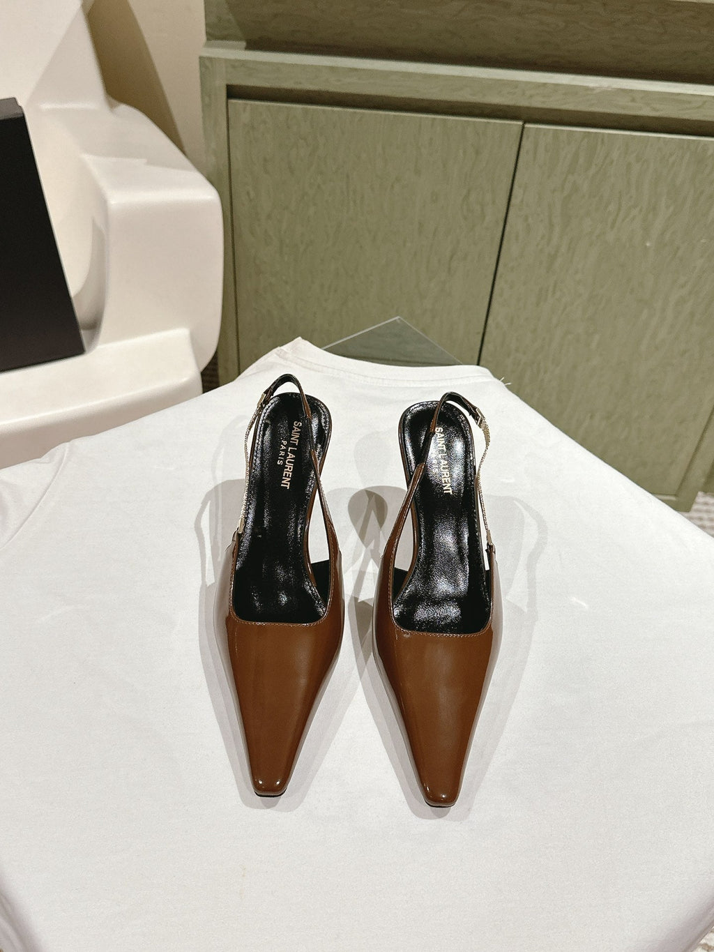BLAKE SLINGBACK PUMPS 80 IN BROWN PATENT LEATHER