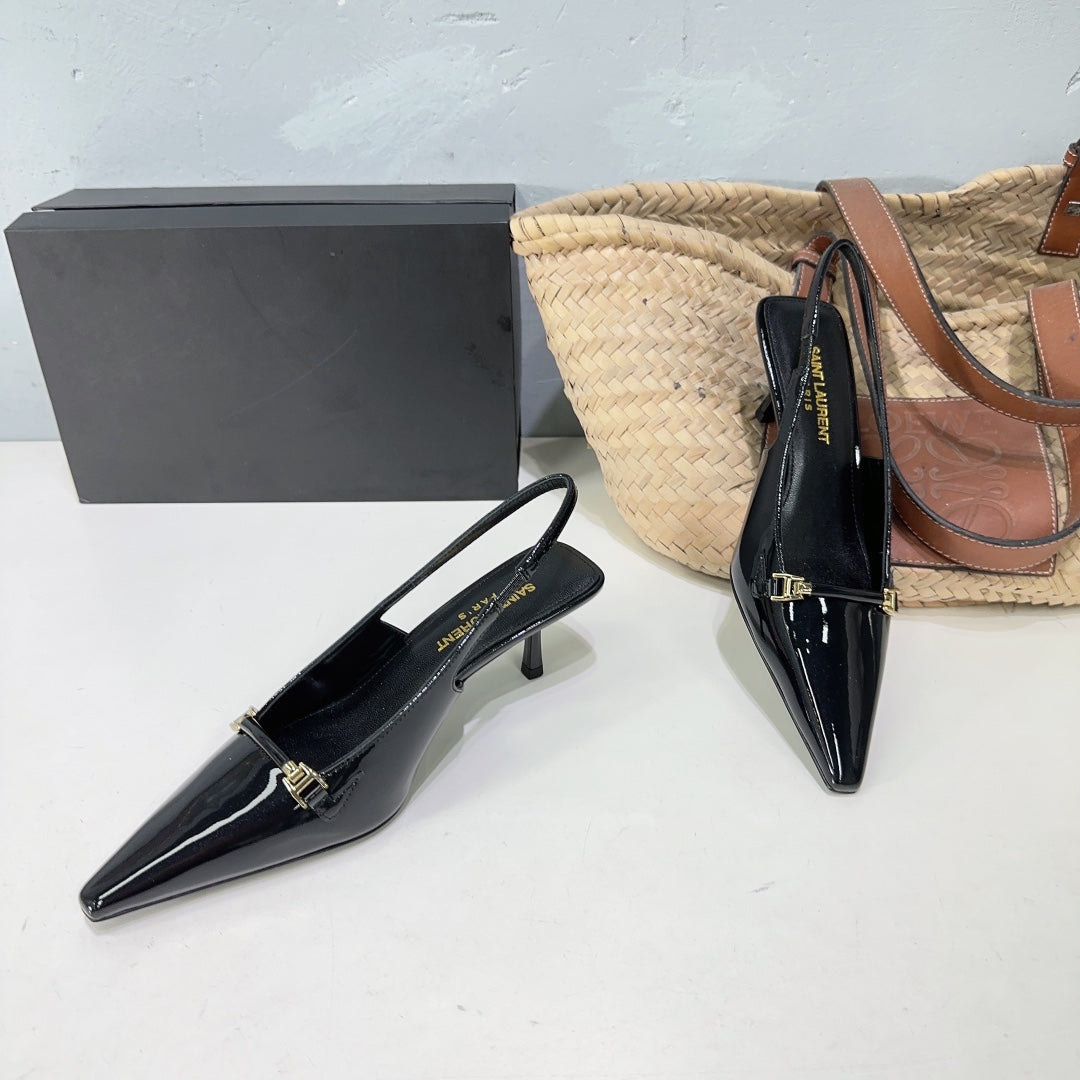 SL CARINE SLINGBACKS PUMP 60 BLACK CALFSKIN