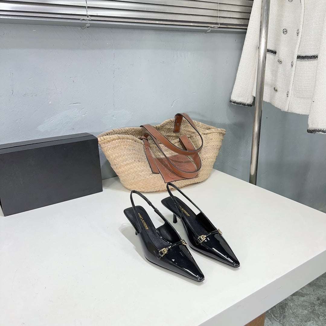 SL CARINE SLINGBACKS PUMP 60 BLACK CALFSKIN