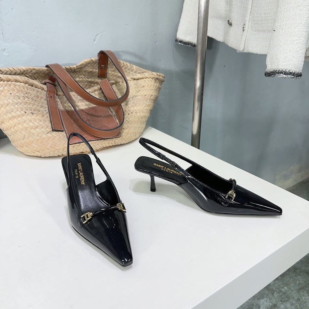 SL CARINE SLINGBACKS PUMP 60 BLACK CALFSKIN