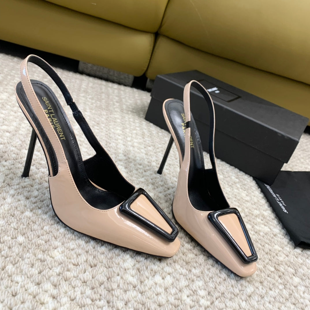 SL TRIANGLE HEELED SLINGBACKS BISQUE CALFSKIN