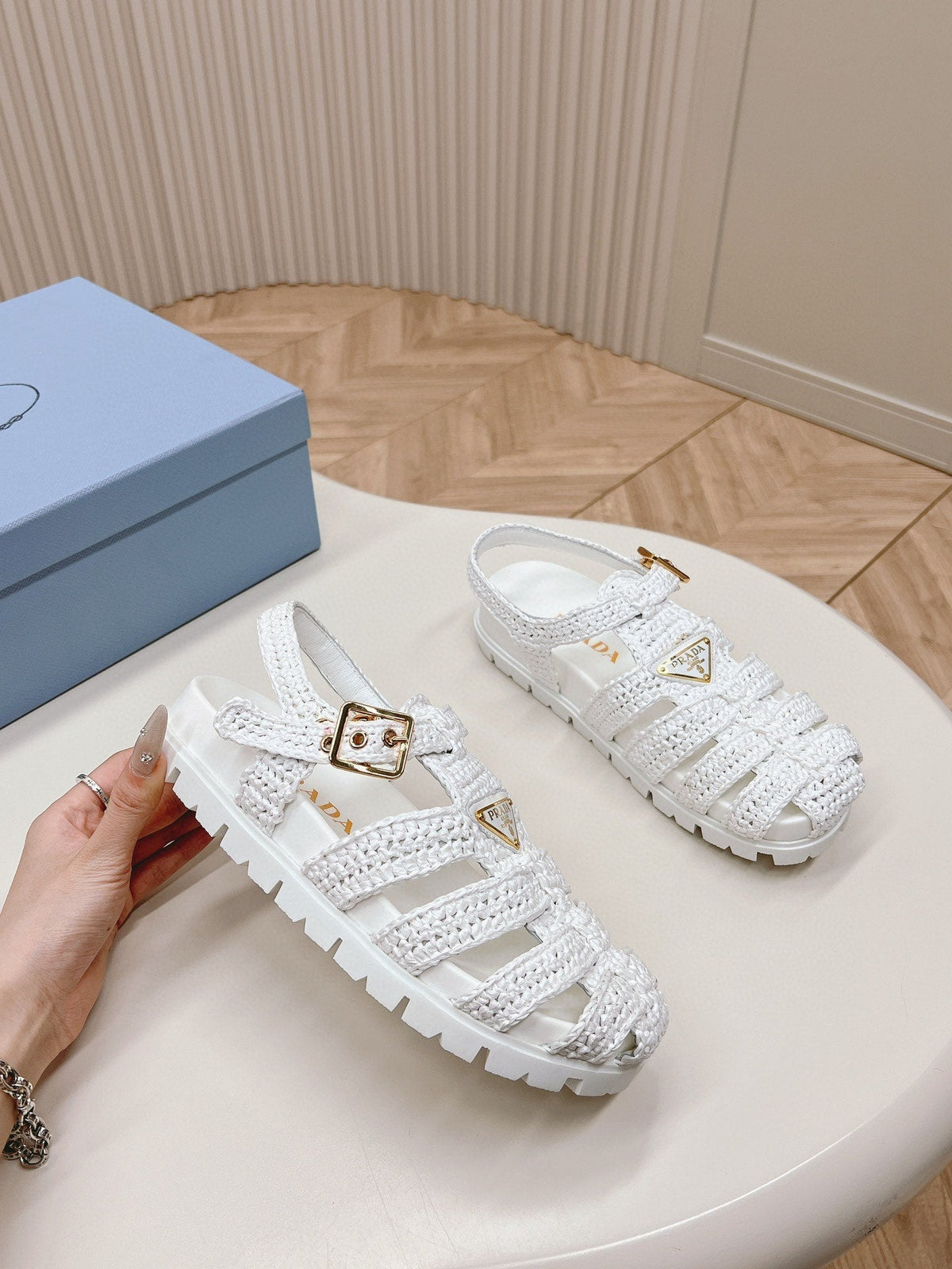 PRA RUBBER FISHERMAN SANDALS WHITE LAMBSKIN