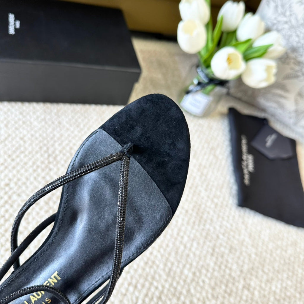 SL CRYSTAL FLAT SANDALS BLACK SUEDE