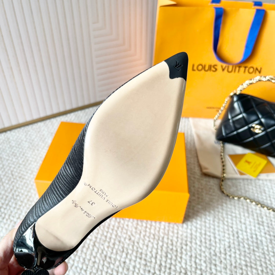BLOSSOM PUMP 75 MM IN BLACK IMPORTED STRIPED SILK SATIN