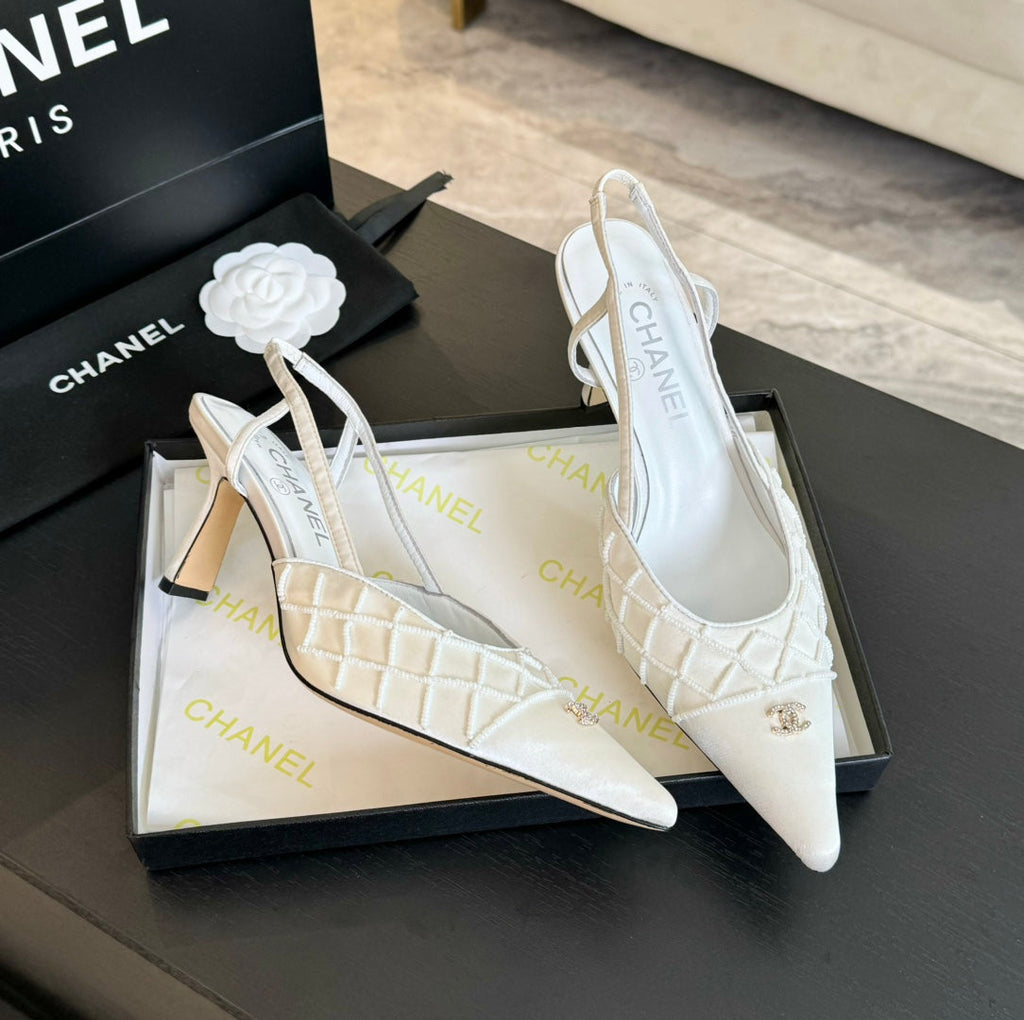 POINTED SLINGBACK MID HEELS WHITE LAMBSKIN