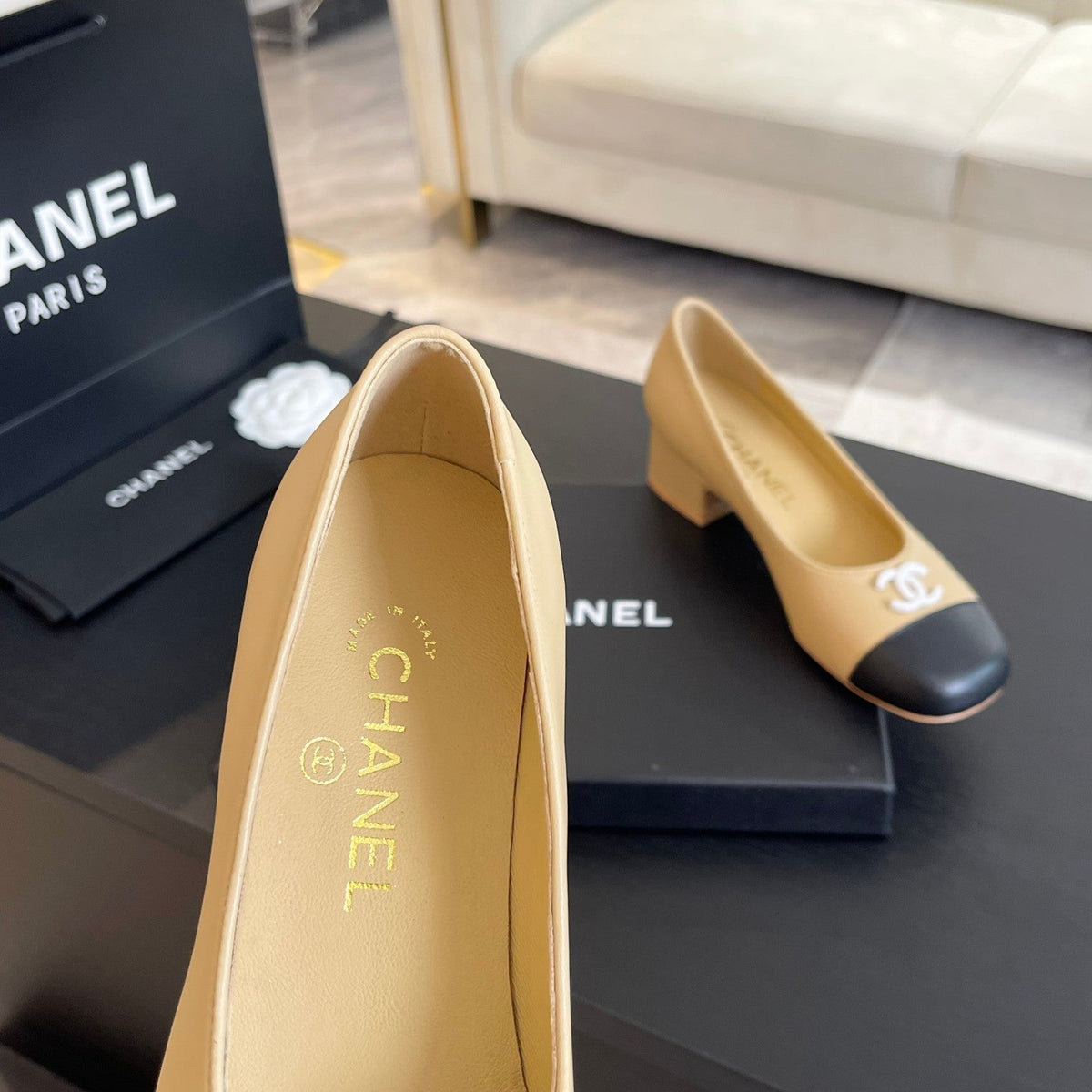PUMP DARK CREAM MIX BLACK CALFSKIN