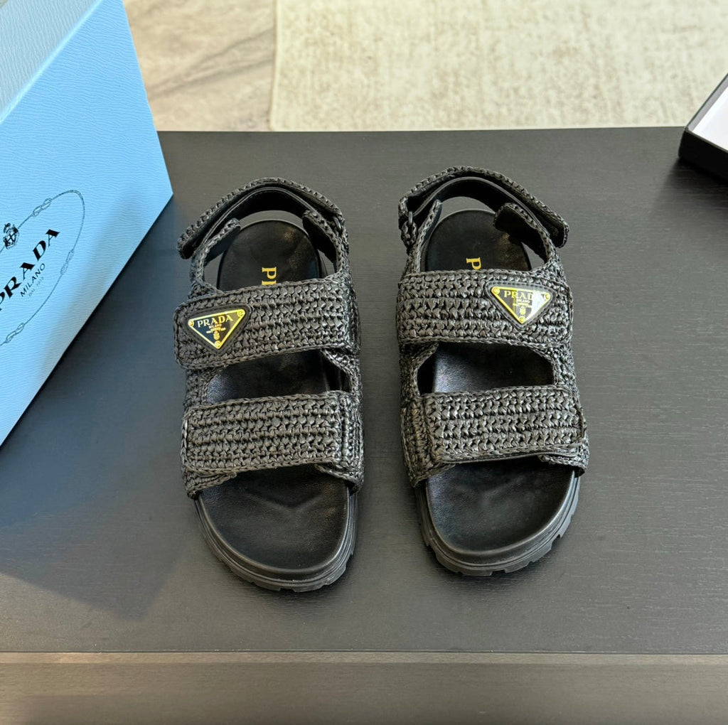 PRA CROCHET SANDALS BLACK CALFSKIN