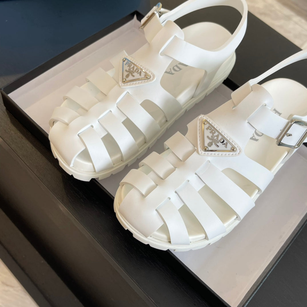 PRA RUBBER FISHERMAN SANDALS WHITE CALFSKIN