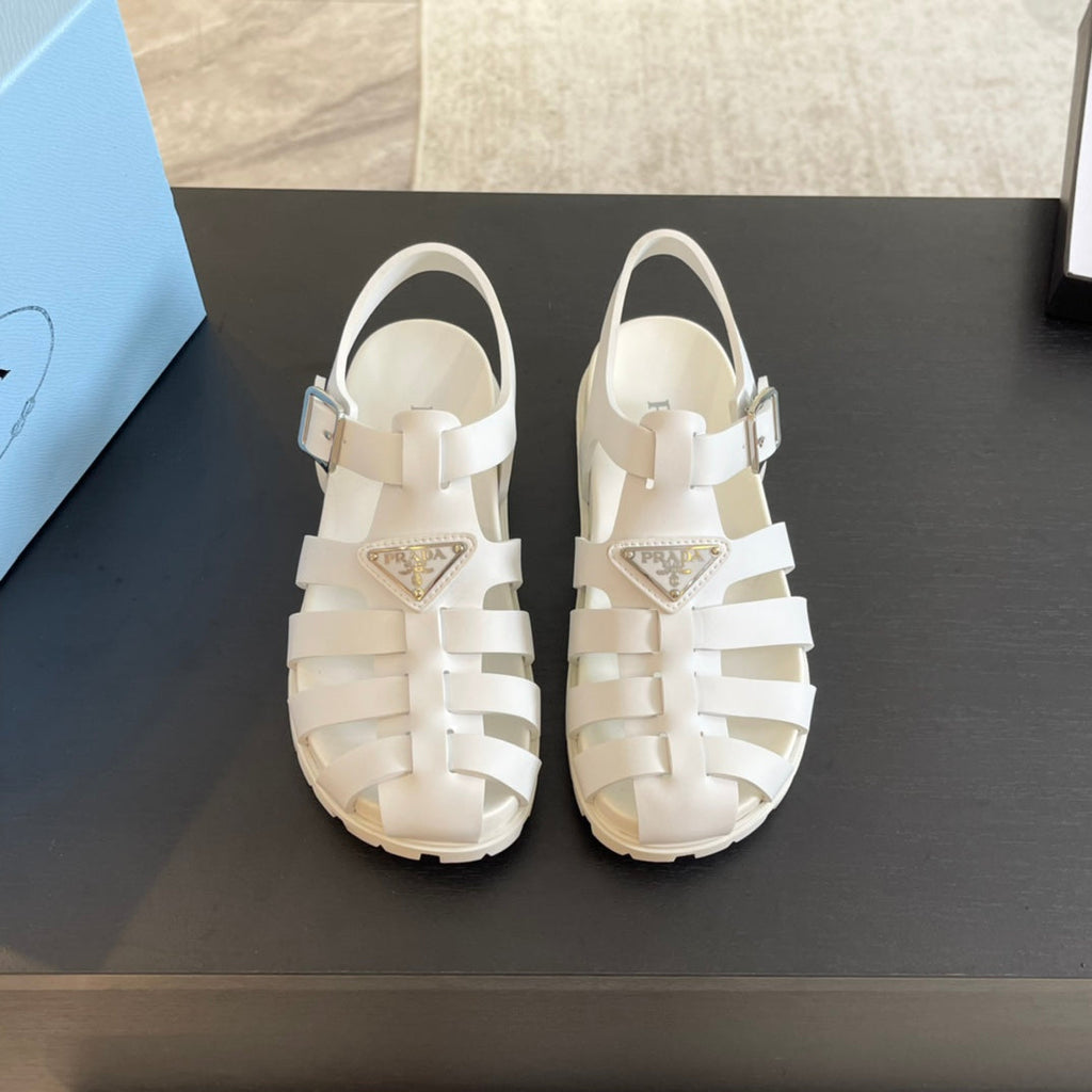 PRA RUBBER FISHERMAN SANDALS WHITE CALFSKIN