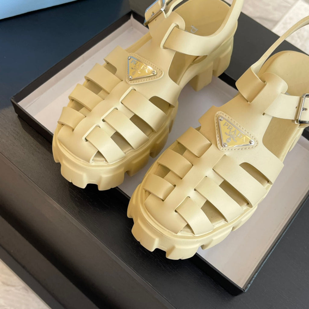 PRA RUBBER MONOLITH SANDALS CREAMY WHITE CALFSKIN