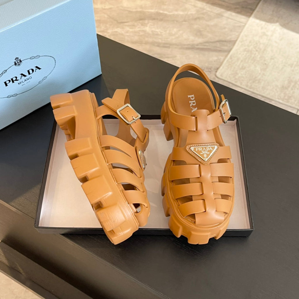PRA RUBBER MONOLITH SANDALS BRONZE CALFSKIN