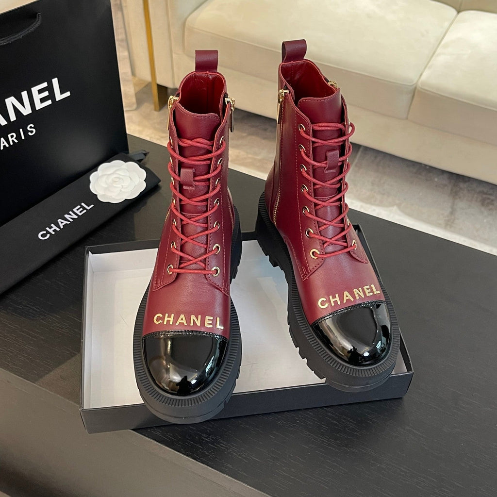 ANKLE BOOTS IN BLACK MIX GARNET RED LAMBSKIN