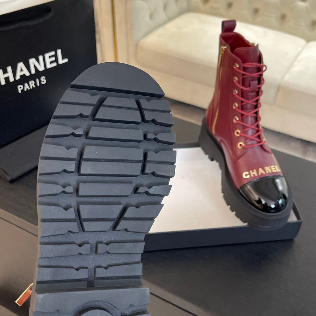 ANKLE BOOTS IN BLACK MIX GARNET RED LAMBSKIN
