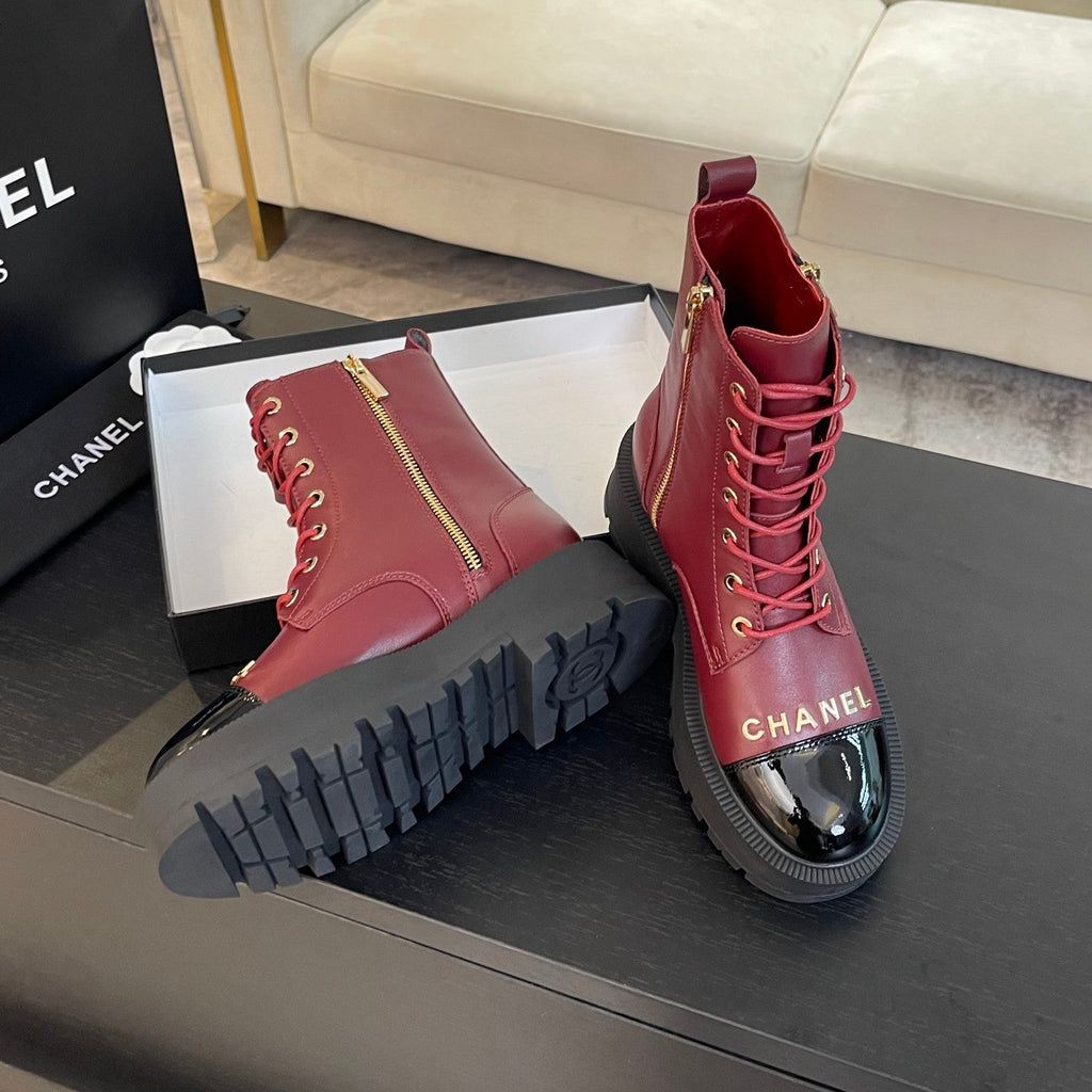 ANKLE BOOTS IN BLACK MIX GARNET RED LAMBSKIN