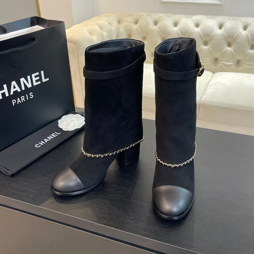 SHORT BOOTS 6.5 CM IN BLACK SUEDE AND CALFSKIN